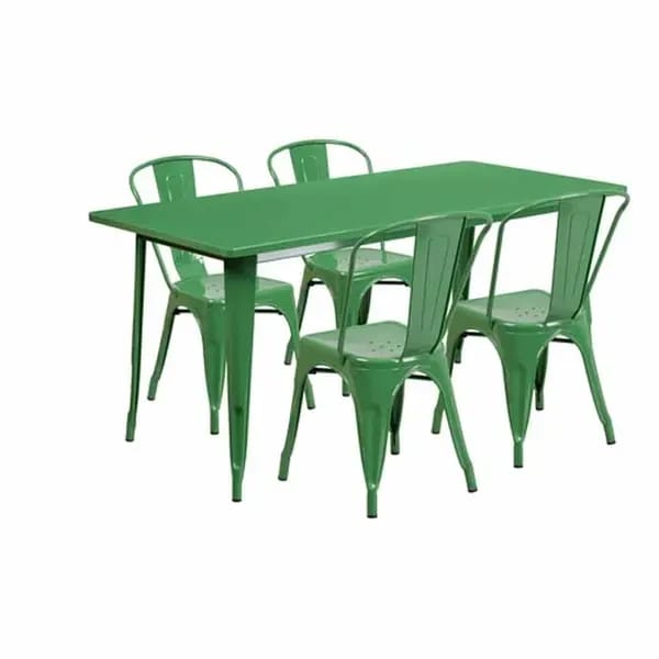 Flash Furniture ET-CT005-4-30-GN-GG Green Galvanized Steel Table and Chair Set with Four Chairs — view 2