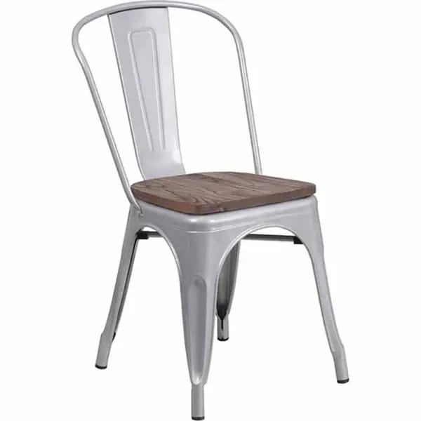 Flash Furniture CH-31230-SIL-WD-GG Silver Galvanized Steel Chair with Wood Seat — view 2