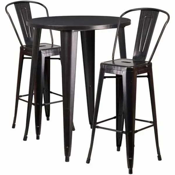 Flash Furniture CH-51090BH-2-30CAFE-BQ-GG Black and Antique Gold Metal Bar Stool and Table Set with Two Bar Stools — view 2