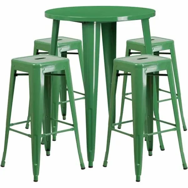 Flash Furniture CH-51090BH-4-30SQST-GN-GG Green Metal Bar Stool and Table Set with Four Bar Stools — view 2