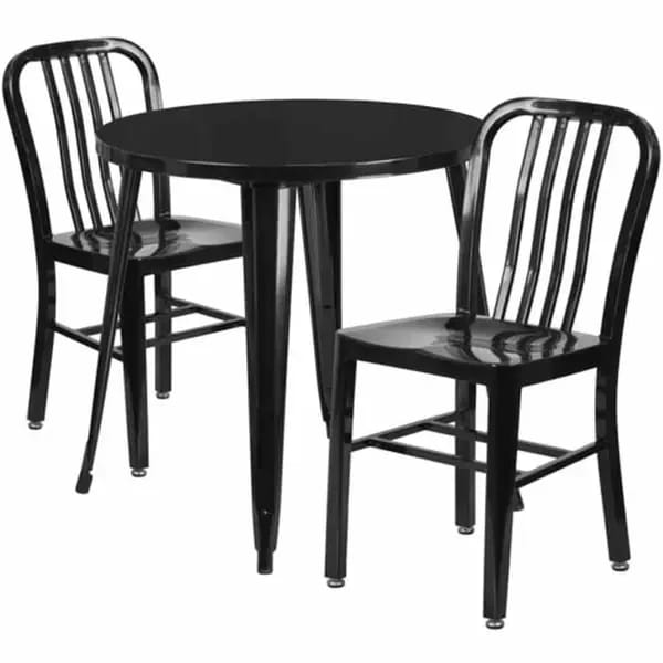 Flash Furniture CH-51090TH-2-18VRT-BK-GG Black Metal Table and Chair Set with Two Chairs — view 2