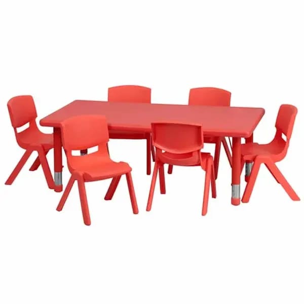 Flash Furniture YU-YCX-0013-2-RECT-TBL-RED-E-GG Red Preschool Activity Table Set with Six Chairs — view 2