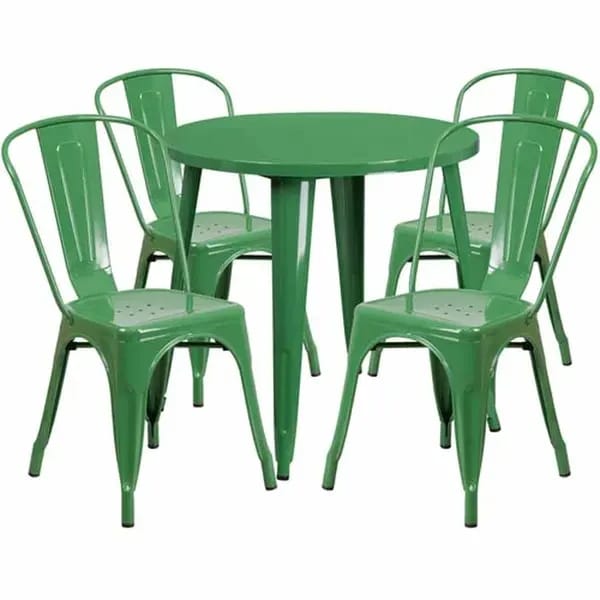 Flash Furniture CH-51090TH-4-18CAFE-GN-GG Green Metal Table and Chair Set with Four Chairs — view 2