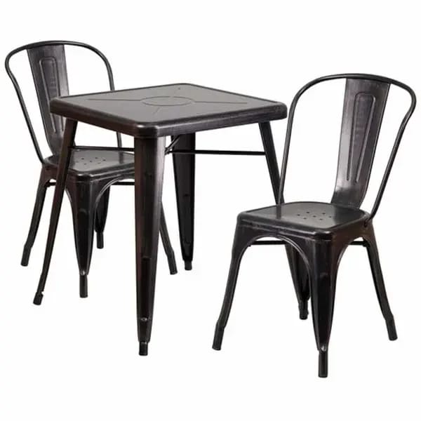 Flash Furniture CH-31330-2-30-BQ-GG Black and Antique Gold Galvanized Steel Table and Chair Set with Two Chairs — view 2