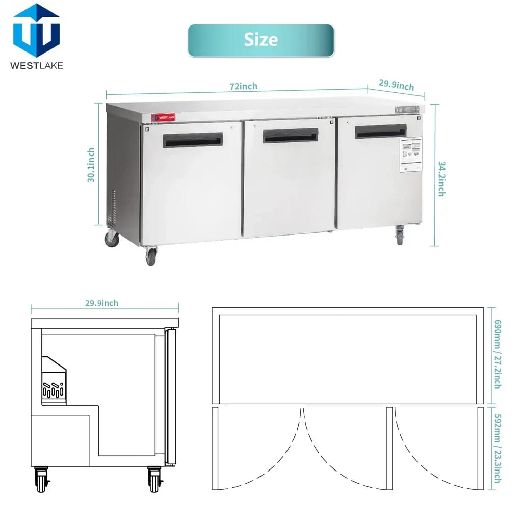 WestlakeWKTR-72B Undercounter Refrigerator 3 Door 33-40°F — view 2