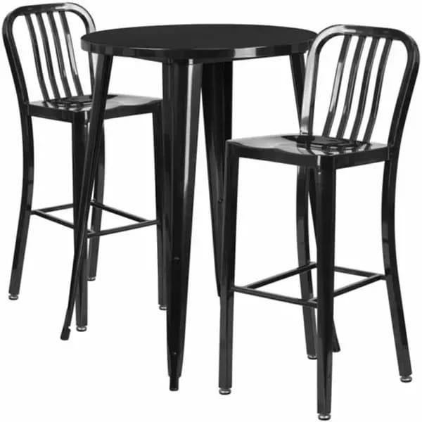Flash Furniture CH-51090BH-2-30VRT-BK-GG Black Metal Bar Stool and Table Set with Two Bar Stools — view 2