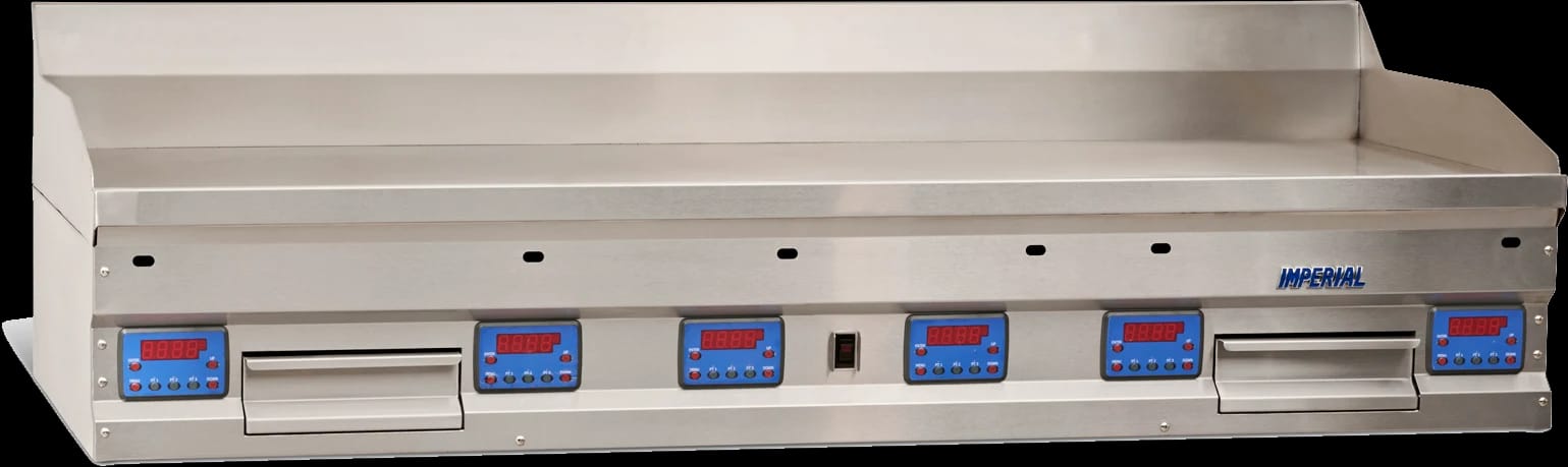 Imperial IHEG-72 Professional Gas Countertop Griddle 72 Inch Wide Digital Control Rectangle Polished Steel 1 Inch Thick Plate Heavy-Duty — Natural Gas, 180000 BTU — view 1