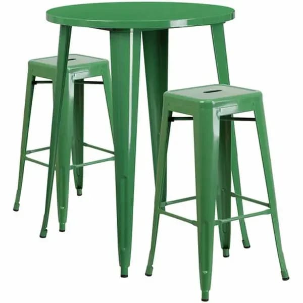 Flash Furniture CH-51090BH-2-30SQST-GN-GG Green Metal Bar Stool and Table Set with Two Bar Stools — view 2