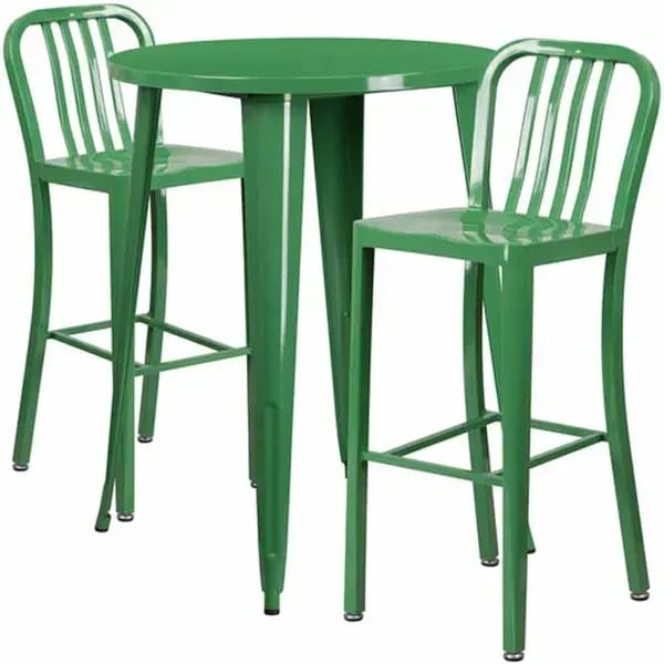 Flash Furniture CH-51090BH-2-30VRT-GN-GG Green Metal Bar Stool and Table Set with Two Bar Stools — view 1