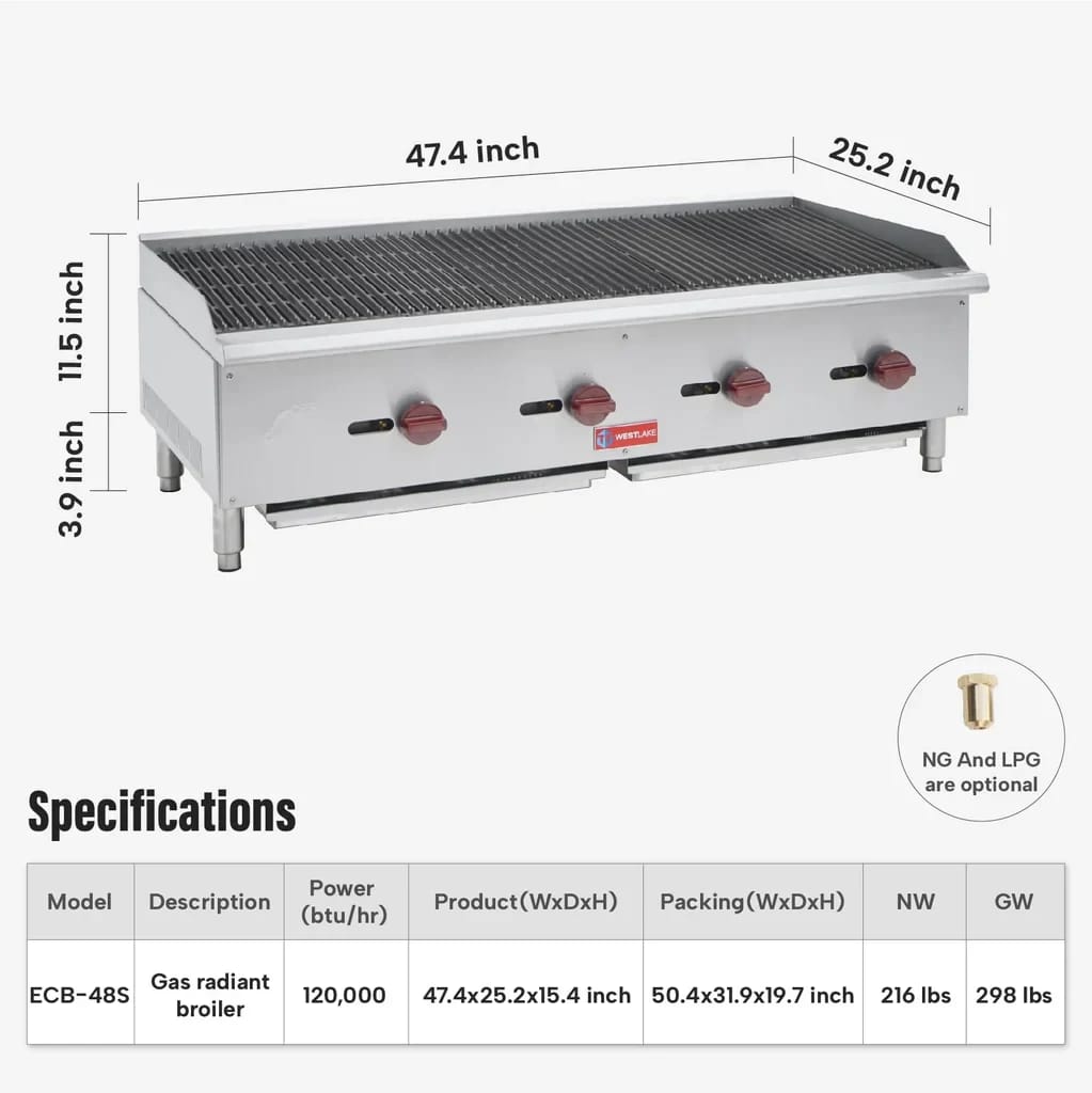 Westlake ECB-48S Gas Radiant Broiler 47.4" 120,000 Btu — view 2