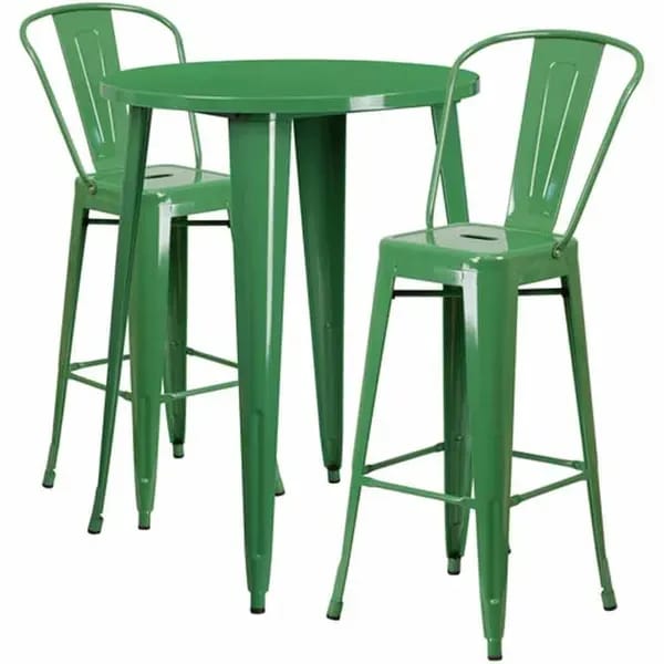 Flash Furniture CH-51090BH-2-30CAFE-GN-GG Green Metal Bar Stool and Table Set with Two Bar Stools — view 1