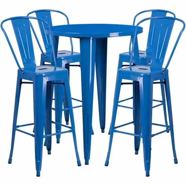 Flash Furniture CH-51090BH-4-30CAFE-BL-GG Blue Metal Bar Stool and Table Set with Four Bar Stools — view 2