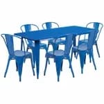 Flash Furniture ET-CT005-6-30-OR-GG Orange Galvanized Steel Table and Chair Set with Six Chairs — view 6