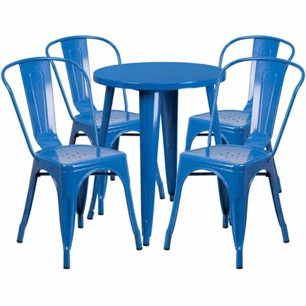 Flash Furniture CH-51080TH-4-18CAFE-BL-GG Blue Metal Table and Chair Set with Four Chairs — view 1