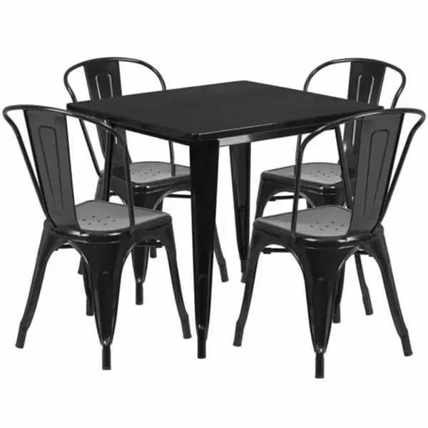 Flash Furniture ET-CT002-4-30-BK-GG Black Galvanized Steel Table and Chair Set with Four Chairs — view 1
