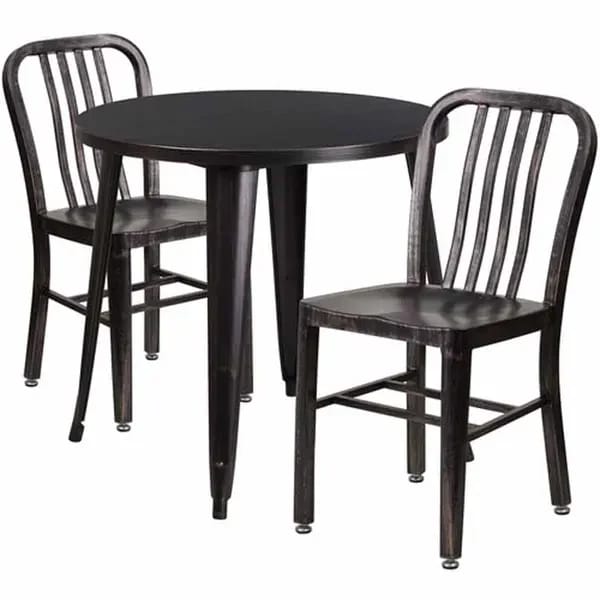 Flash Furniture CH-51090TH-2-18VRT-BQ-GG Black and Antique Gold Metal Table and Chair Set with Two Chairs — view 1