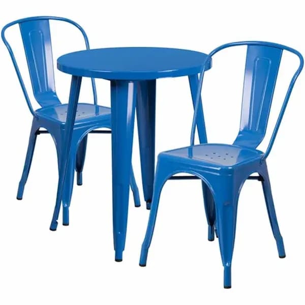 Flash Furniture CH-51080TH-2-18CAFE-BL-GG Blue Metal Table and Chair Set with Two Chairs — view 1