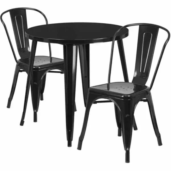 Flash Furniture CH-51090TH-2-18CAFE-BK-GG Black Metal Table and Chair Set with Two Chairs — view 1