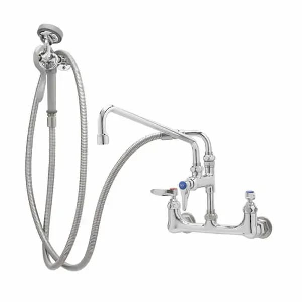 T&S B-0175 8" Wall Mount Pre-Rinse Faucet with Add-On 12" Swing Spout Faucet Spray Assembly with Spray Hose — view 2