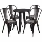 Flash Furniture CH-51080TH-4-18ARM-BK-GG Black Metal Table and Chair Set with Four Chairs — view 3