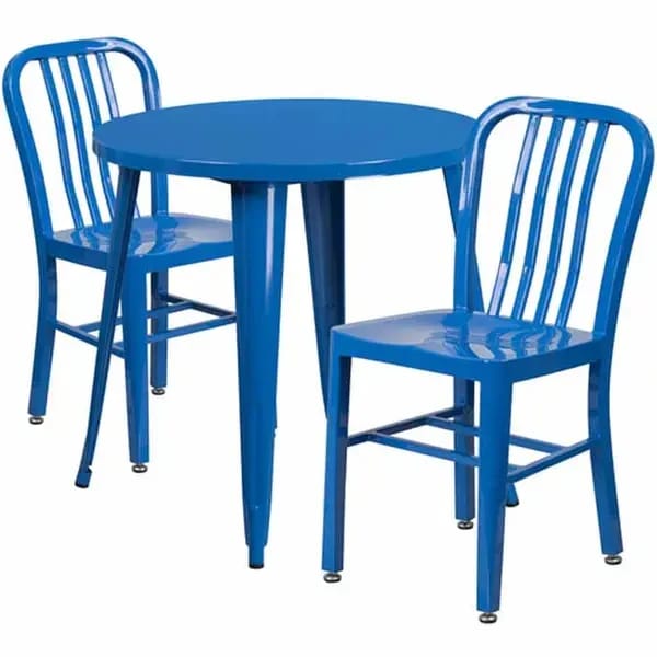 Flash Furniture CH-51090TH-2-18VRT-BL-GG Blue Metal Table and Chair Set with Two Chairs — view 2