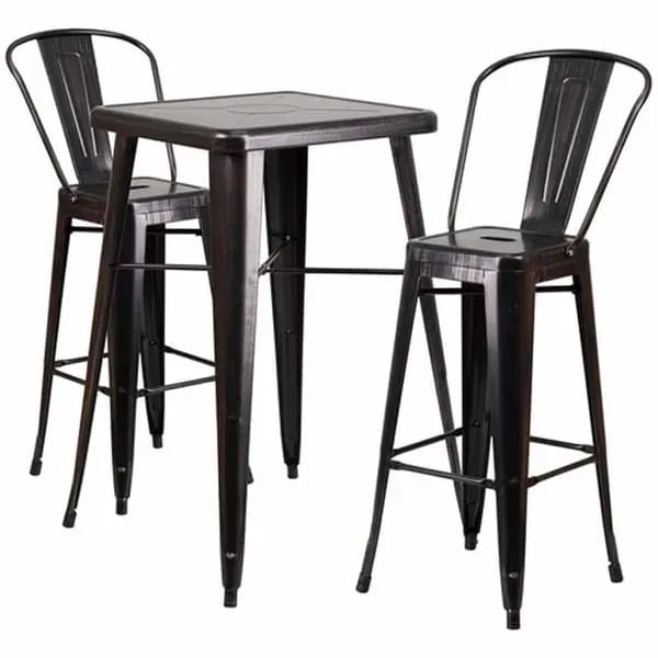 Flash Furniture CH-31330B-2-30GB-BQ-GG Black and Antique Gold Galvanized Steel Bar Stool and Table Set with Two Bar Stools — view 2