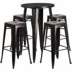 Flash Furniture CH-51080BH-4-30SQST-BK-GG Black Metal Bar Stool and Table Set with Four Bar Stools — view 5