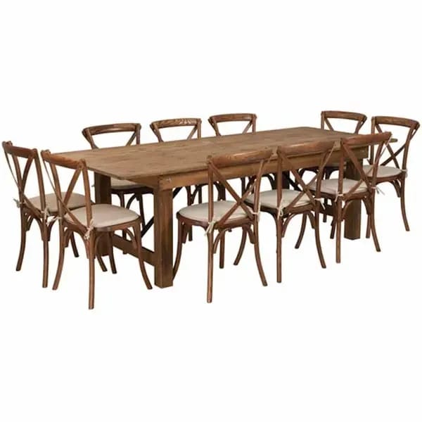 Flash Furniture XA-FARM-13-GG Pecan Wood Farm Table and Chair Set with Ten Chairs — view 1
