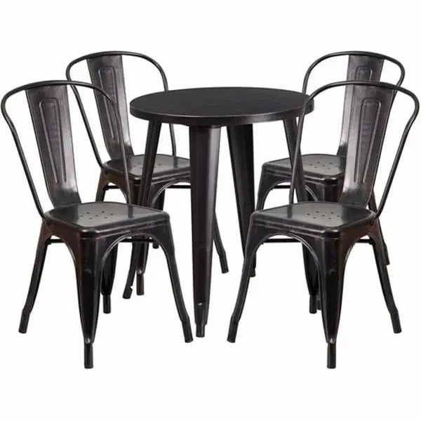 Flash Furniture CH-51080TH-4-18CAFE-BQ-GG Black and Antique Gold Metal Table and Chair Set with Four Chairs