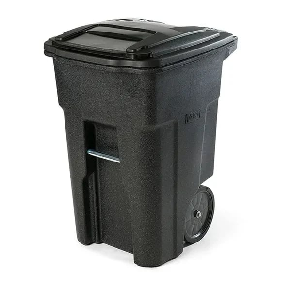 Toter ANA48-56599 48 Gallon Blackstone Body Rollout Trash Container with Black Lid and Two Wheels