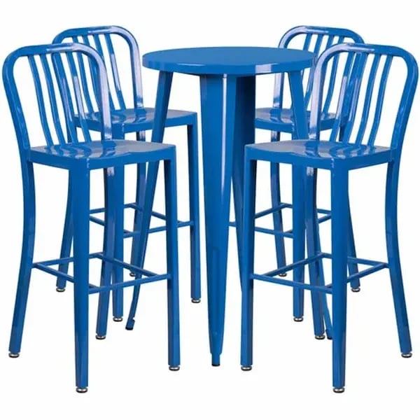 Flash Furniture CH-51080BH-4-30VRT-BL-GG Blue Metal Bar Stool and Table Set with Four Bar Stools