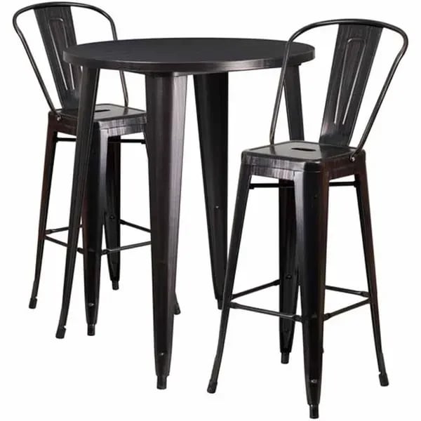 Flash Furniture CH-51090BH-2-30CAFE-BQ-GG Black and Antique Gold Metal Bar Stool and Table Set with Two Bar Stools