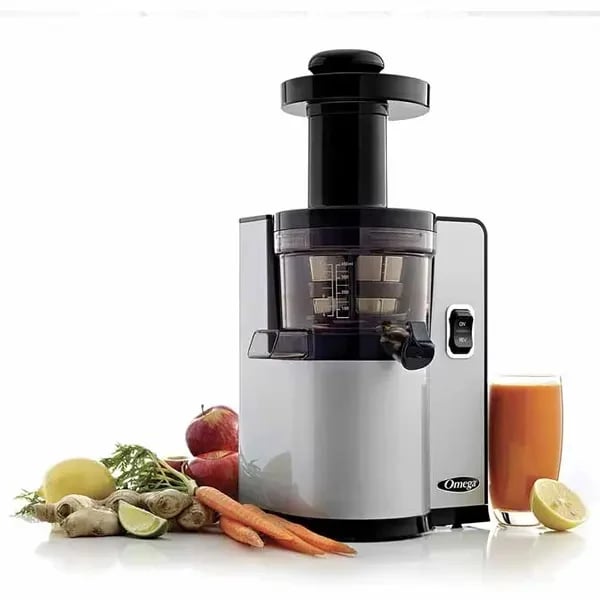 Omega VSJ843QS Cold Press Silver Vertical Low Speed Juicer with Square Body