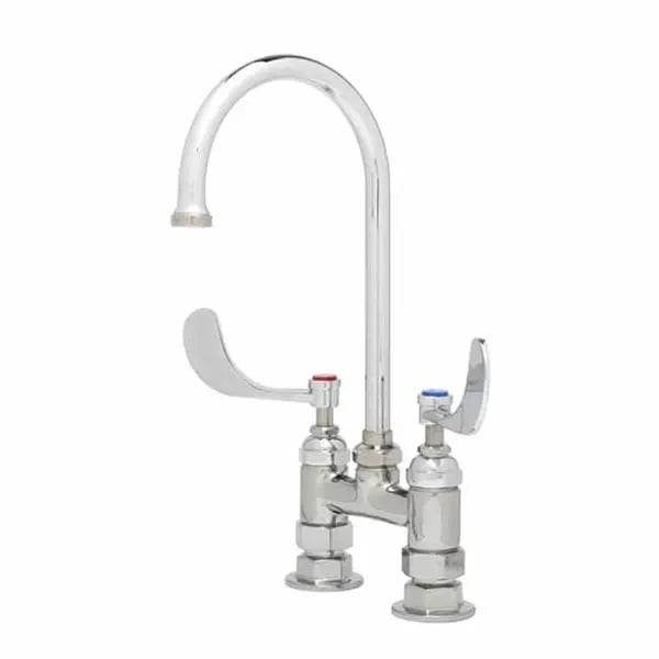 T&S B-0325-WH4 4" Deck Mount Double Pantry Faucet with 5-3/4" Gooseneck Spout