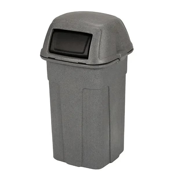 Toter SHL50-90763 50 Gallon Slimline Graystone Square Trash Container with Hinged Dome Lid
