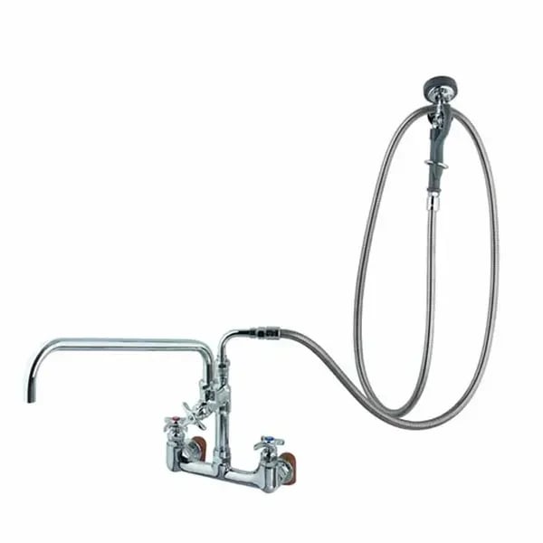 T&S B-0284 Wall Mount Big-Flo Faucet with 12" Swing Spout Nozzle and Spray Valve