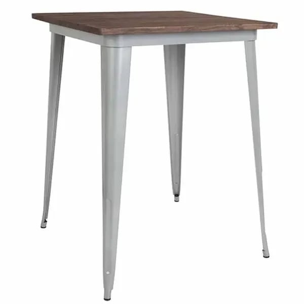 Flash Furniture CH-51040-40M1-SIL-GG Square Bar Height Galvanized Steel Table with Walnut Elm Wood Top