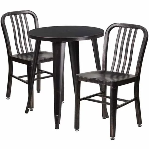 Flash Furniture CH-51080TH-2-18VRT-BQ-GG Black and Antique Gold Metal Table and Chair Set with Two Chairs
