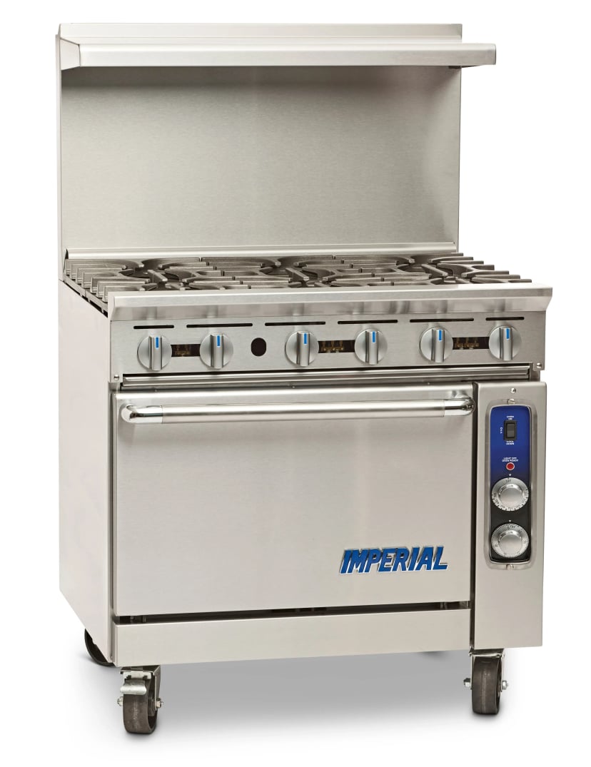 Commercial Kitchen Spare Parts — Imperial IR-6-C Pro Series Range - 36" Wide (6) Burners and One Convection Oven – Natural Gas, 222000 Total BTUs