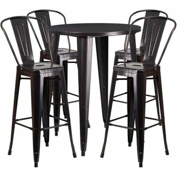 Flash Furniture CH-51090BH-4-30CAFE-BQ-GG Black and Antique Gold Metal Bar Stool and Table Set with Four Bar Stools