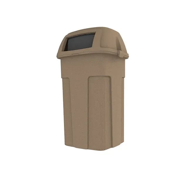 Toter SHL50-90715 50 Gallon Slimline Sandstone Square Trash Container with Hinged Dome Lid