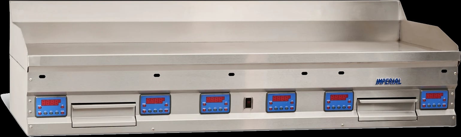 Imperial IHEG-72 Professional Gas Countertop Griddle 72 Inch Wide Digital Control Rectangle Polished Steel 1 Inch Thick Plate Heavy-Duty — Natural Gas, 180000 BTU
