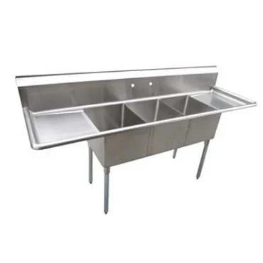 Serv-Ware E3CWP18242-18 Three-Compartment Underbar Sink 18" x 24" Bowls with 18" Drainboard