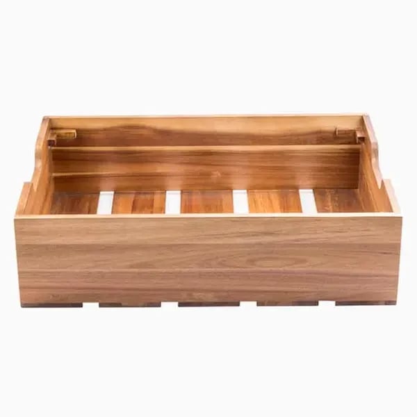 Tablecraft 300100 Full Size Acacia Wood Display Crate 7-3/8" Deep