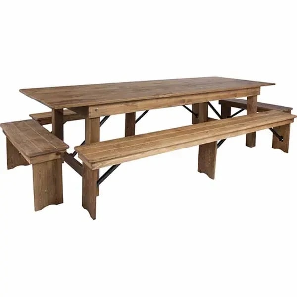 Flash Furniture XA-FARM-7-GG Folding Wood Farm Table Set with Four Benches — main image