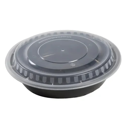 48 oz. Round To-Go Combo Container, Black with Clear Lid | Case of 150 — main image