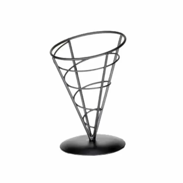 Tablecraft AC57 Black Metal Vertigo Appetizer Cone 5" x 7" — main image