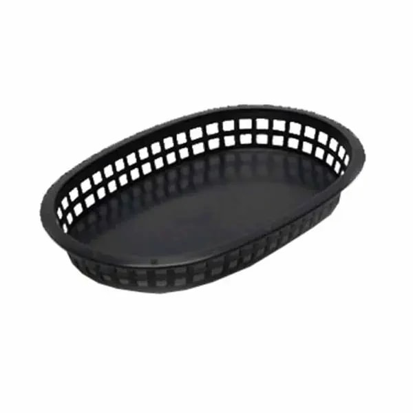 Tablecraft 1076BK Black Oval Chicago Platter Basket 10-1/2" x 7" x 1-1/2 | Case of 36 — main image
