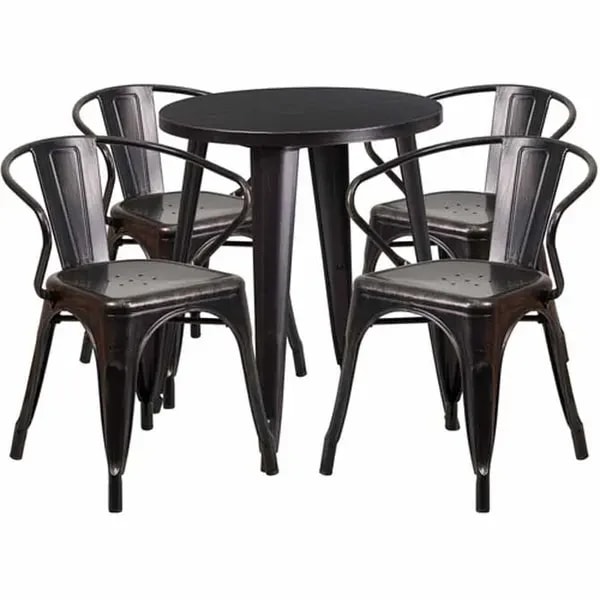 Flash Furniture CH-51080TH-4-18ARM-BQ-GG Black and Antique Gold Metal Table and Chair Set with Four Chairs — main image