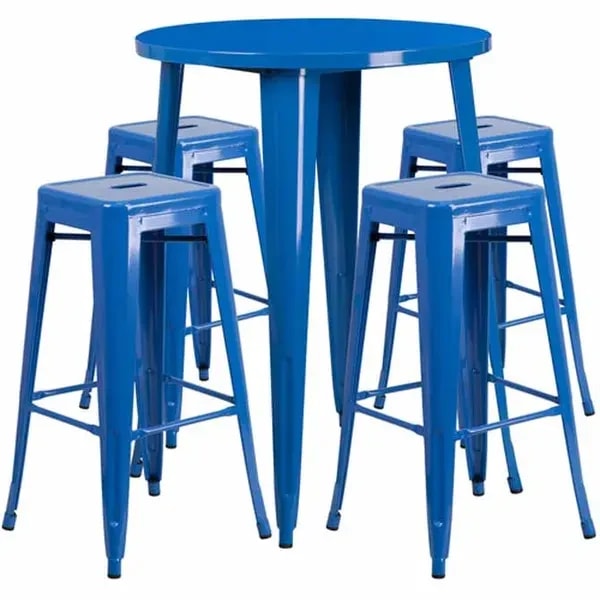 Flash Furniture CH-51090BH-4-30SQST-BL-GG Blue Metal Bar Stool and Table Set with Four Bar Stools — main image